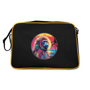 Mandrill Colorful Watercolor Cartoon Kawaii Animal - Retro Bag - black/gold - Back