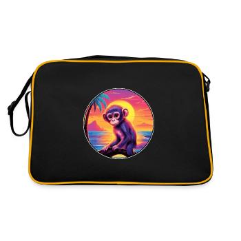 Monkey Colorful Watercolor Cartoon Kawaii Animal - Retro Bag - black/gold - Back