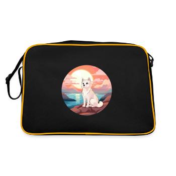 Arctic Fox Colorful Watercolor Cartoon Kawaii Pet - Retro Bag - black/gold - Back