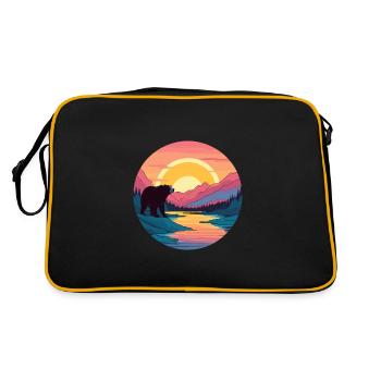 Bear Colorful Watercolor Cartoon Kawaii Animal - Retro Bag - black/gold - Back