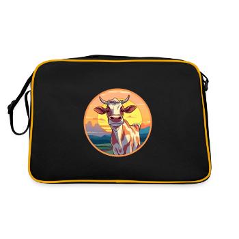 Vache Aquarelle Colorée Dessin Animé Kawaii Animal - Sac Retro - noir/or - Dos