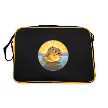 Flunder Fisch Buntes Aquarell Cartoon Kawaii - Retro Tasche - Schwarz/Gold - Hinten