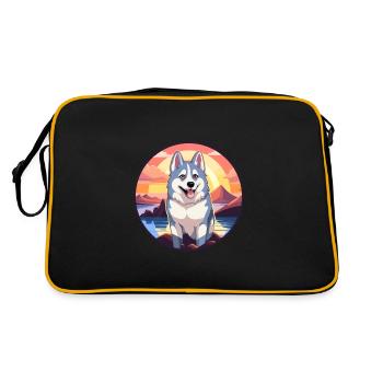 Husky Hund Bunte Aquarell-Karikatur Kawaii Haustier - Retro Tasche - Schwarz/Gold - Hinten