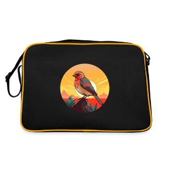 Finch Buntes Aquarell Cartoon Kawaii Tier - Retro Tasche - Schwarz/Gold - Hinten