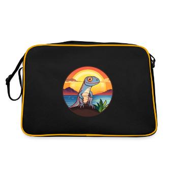 Lizard Colorful Watercolor Cartoon Kawaii Animal - Retro Bag - black/gold - Back
