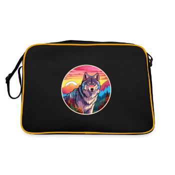 Wolf Buntes Aquarell Cartoon Kawaii Tier - Retro Tasche - Schwarz/Gold - Hinten