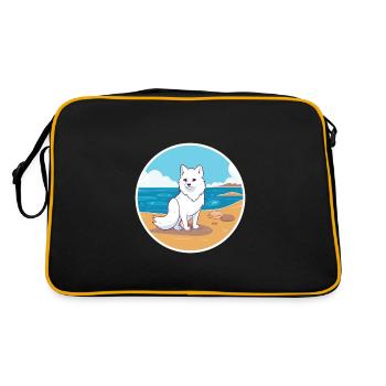 Arctic Fox Watercolor Cartoon Kawaii Clipart Pet - Retro Bag - black/gold - Back