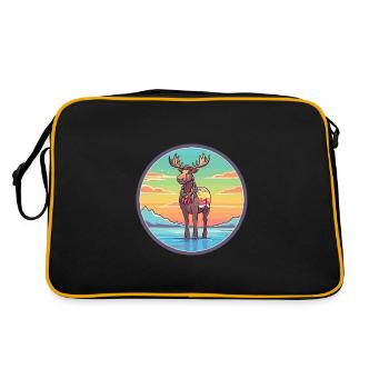 Karibu Aquarell Karikatur Kawaii Clipart Tier - Retro Tasche - Schwarz/Gold - Hinten