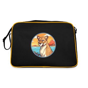 Cougar Watercolor Cartoon Kawaii Clipart Animal - Retro Bag - black/gold - Back