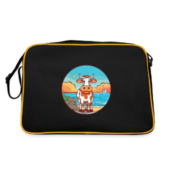 Vache aquarelle dessin animé kawaii clipart animal - Sac Retro - noir/or - Dos