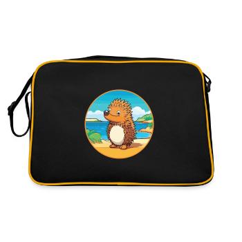 Echidna Watercolor Cartoon Kawaii Clipart Animal - Retro Bag - black/gold - Back