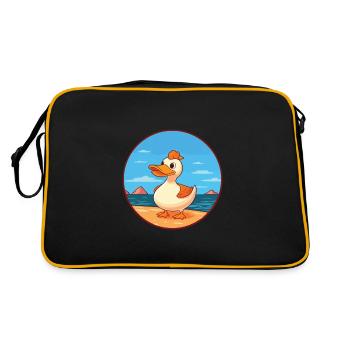 Duck Watercolor Cartoon Kawaii Clipart Animal - Retro Bag - black/gold - Back
