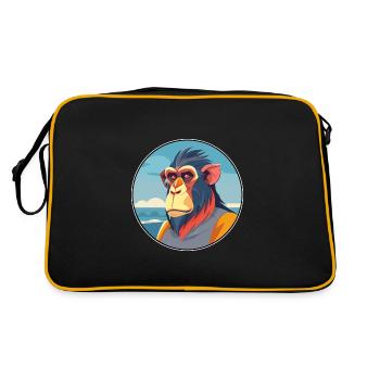 Mandrill Watercolor Cartoon Kawaii Clipart Animal - Retro Bag - black/gold - Back