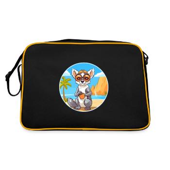 Lemur Watercolor Cartoon Kawaii Clipart Animal - Retro Bag - black/gold - Back