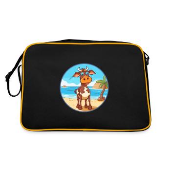 Vache aquarelle dessin animé kawaii clipart animal - Sac Retro - noir/or - Dos