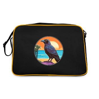 Crow Watercolor Cartoon Kawaii Clipart Animal - Retro Bag - black/gold - Back
