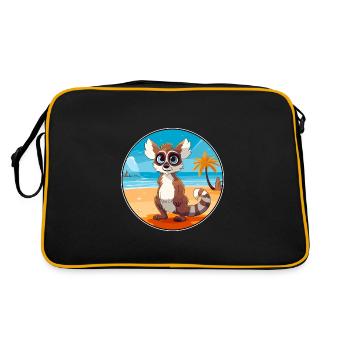 Lemur Watercolor Cartoon Kawaii Clipart Animal - Retro Bag - black/gold - Back