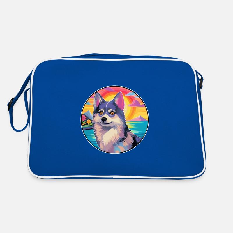 Alaskan Klee Kai Hunderasse Bunte Karikatur Wasserc Retro Tasche