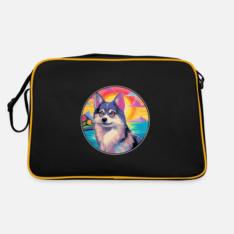 Alaskan Klee Kai Hunderasse Bunte Karikatur Wasserc Retro Tasche