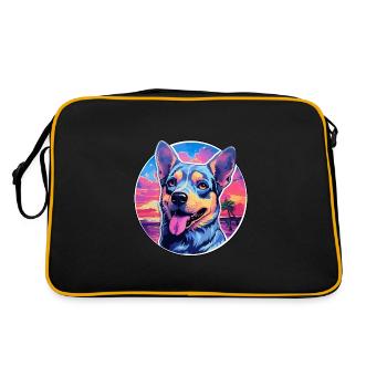 Blue Heeler chien race coloré dessin animé aquarelle - Sac Retro - noir/or - Dos