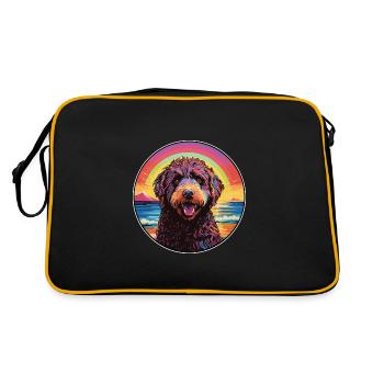 Friesische Wasserhundrasse Bunte Karikatur Watercolo - Retro Tasche - Schwarz/Gold - Hinten