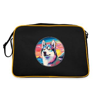 Husky-Hunderasse Buntes Karikatur-Aquarell - Retro Tasche - Schwarz/Gold - Hinten