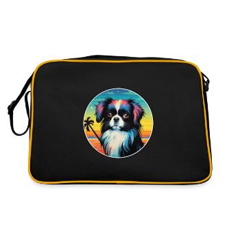 Japanisches Kinn Hund Rasse Bunte Karikatur Watercolo - Retro Tasche - Schwarz/Gold - Hinten