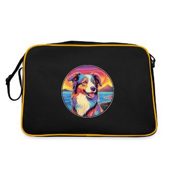 Scotch Collie Dog Breed Colorful Cartoon Watercolo - Retro Bag - black/gold - Back