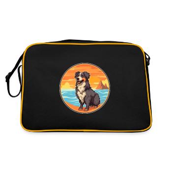 Afghan Shepherd Dog Breed Cartoon Kawaii Clipart - Retro Bag - black/gold - Back