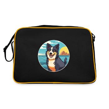 Croatian Shepherd Dog Breed Cartoon Kawaii Clipart - Retro Bag - black/gold - Back