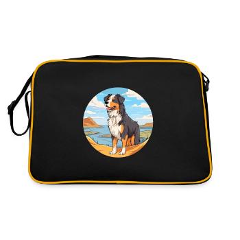English Shepherd Dog Breed Cartoon Kawaii Clipart - Retro Bag - black/gold - Back