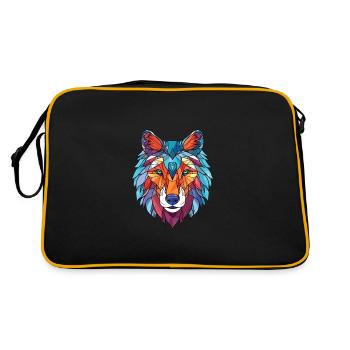 Wolf buntes Aquarell Tier Haustier Illustration - Retro Tasche - Schwarz/Gold - Hinten