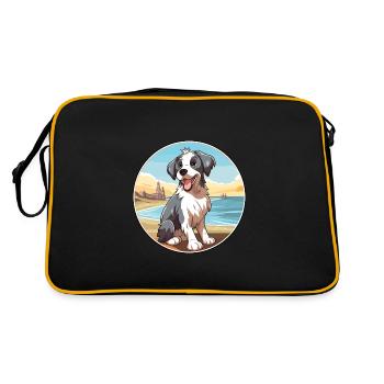 Picardy Sheepdog Dog Breed Cartoon Kawaii Clipart - Retro Bag - black/gold - Back