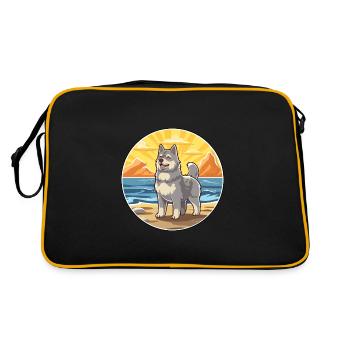 Chien d’élan suédois race de chien Cartoon Kawaii Clipart - Sac Retro - noir/or - Dos