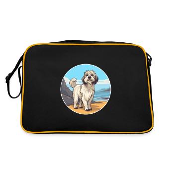 Pyrenean Shepherd Dog Breed Cartoon Kawaii Clipart - Retro Bag - black/gold - Back
