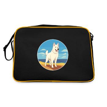 White Shepherd Dog Breed Cartoon Kawaii Clipart - Retro Bag - black/gold - Back