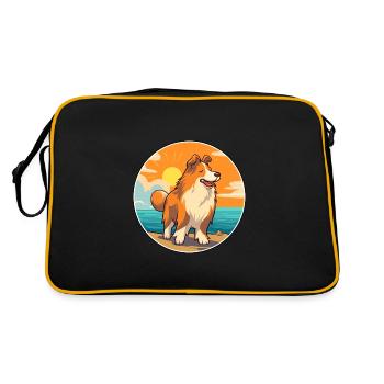 Rough Collie Dog Breed Cartoon Kawaii Clipart Dog - Retro Bag - black/gold - Back