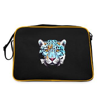 Snow Leopard Colorful Watercolor Cartoon Kawaii An - Retro Bag - black/gold - Back