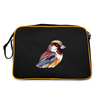 Sparrow Colorful Watercolor Cartoon Kawaii Animal - Retro Bag - black/gold - Back