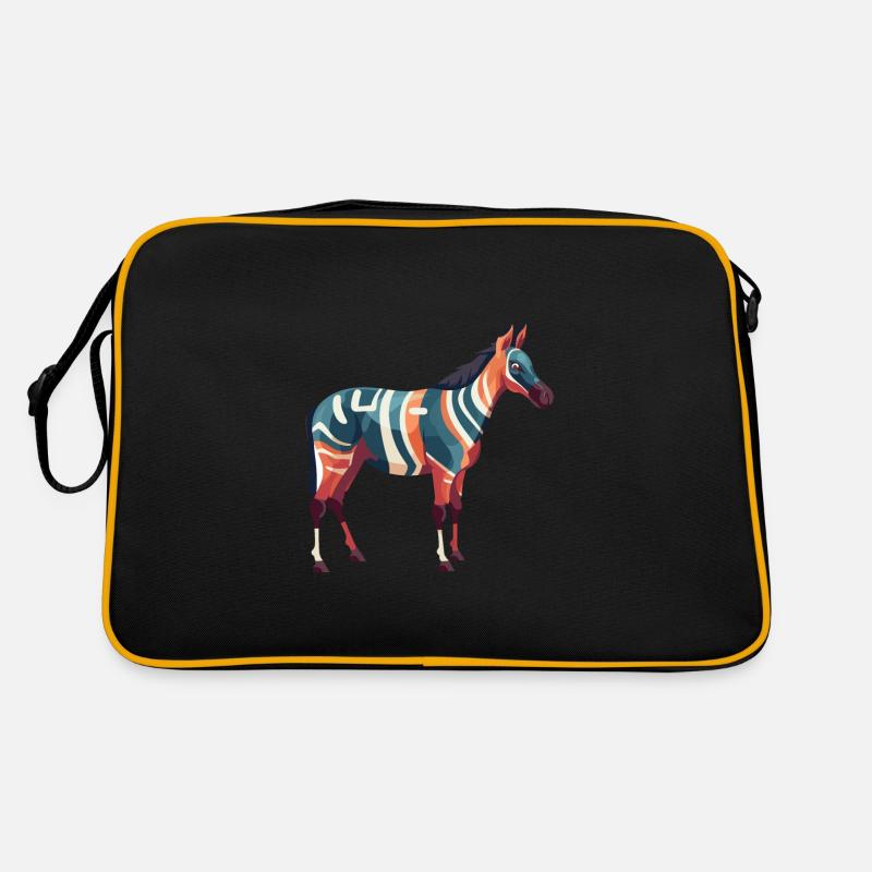 Okapi Buntes Aquarell Cartoon Kawaii Tier - Retro Tasche - Schwarz/Gold