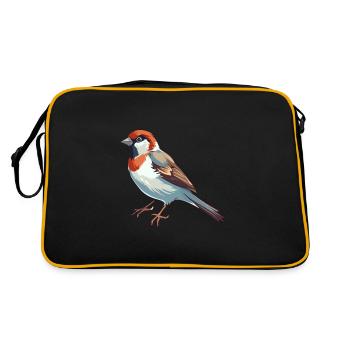 Sparrow Colorful Watercolor Cartoon Kawaii Animal - Retro Bag - black/gold - Back