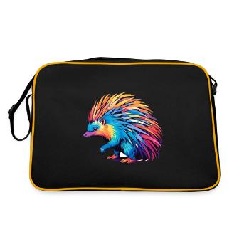 Echidna Colorful Watercolor Cartoon Kawaii Animal - Retro Bag - black/gold - Back