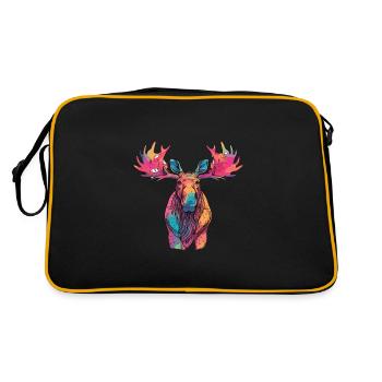 Moose Colorful Watercolor Cartoon Kawaii Animal - Retro Bag - black/gold - Back