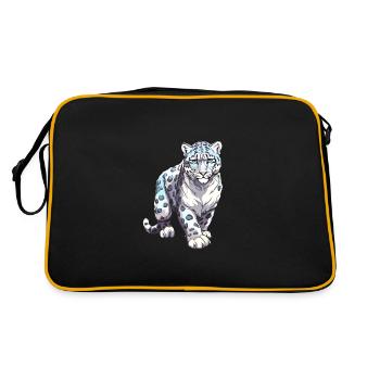 Snow Leopard Colorful Watercolor Cartoon Kawaii An - Retro Bag - black/gold - Back