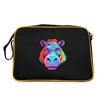 Hippo Colorful Watercolor Cartoon Kawaii Animal - Retro Bag - black/gold - Back