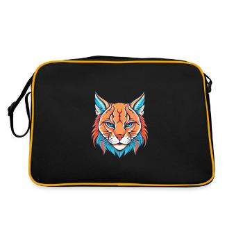 Bobcat Colorful Watercolor Cartoon Kawaii Animal - Retro Bag - black/gold - Back