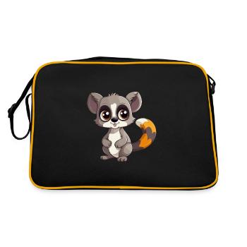 Lemur Cute Cartoon Kawaii Watercolor Animal Pet - Retro Bag - black/gold - Back