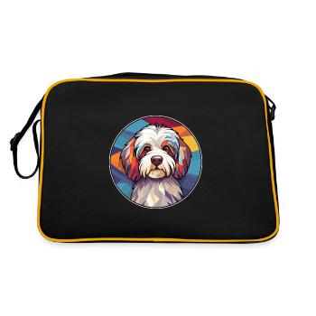 Havanese Dog Stained Glass Colorful Cartoon Kawaii - Retro Bag - black/gold - Back