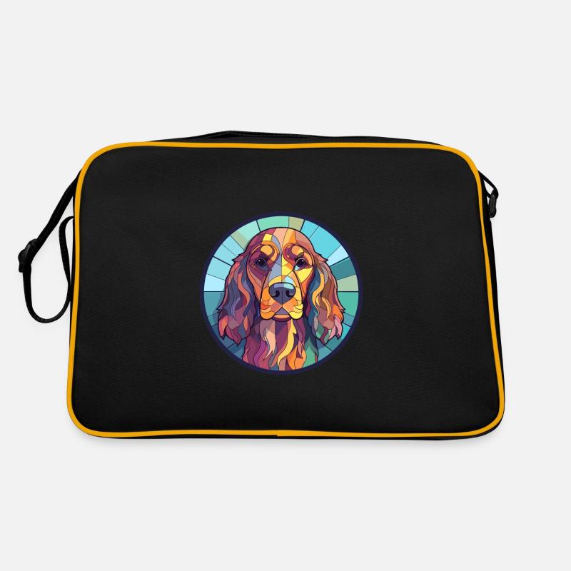 Englischer Cocker Spaniel Hund Buntglas Bunt - Retro Tasche - Schwarz/Gold