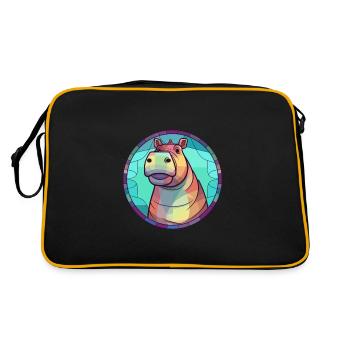 Hippo Stained Glass Colorful Cartoon Kawaii Animal - Retro Bag - black/gold - Back